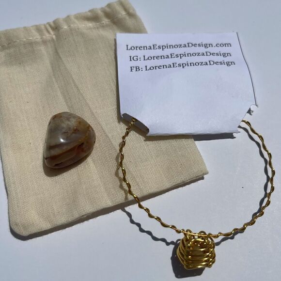 SARD CARNELIAN PALM STONE & MATCHING WIREWRAPPED GEMSTONE BRACELET SET - Picture 6 of 6